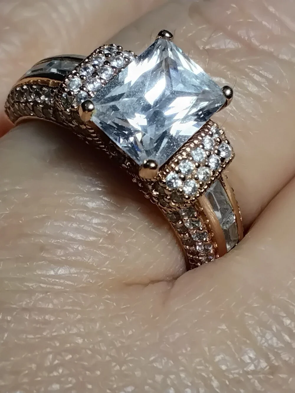 Vanna K Rose Gold 925 Silver Emerald Cut CZ Ring Sz 9 w/ Earrings Set